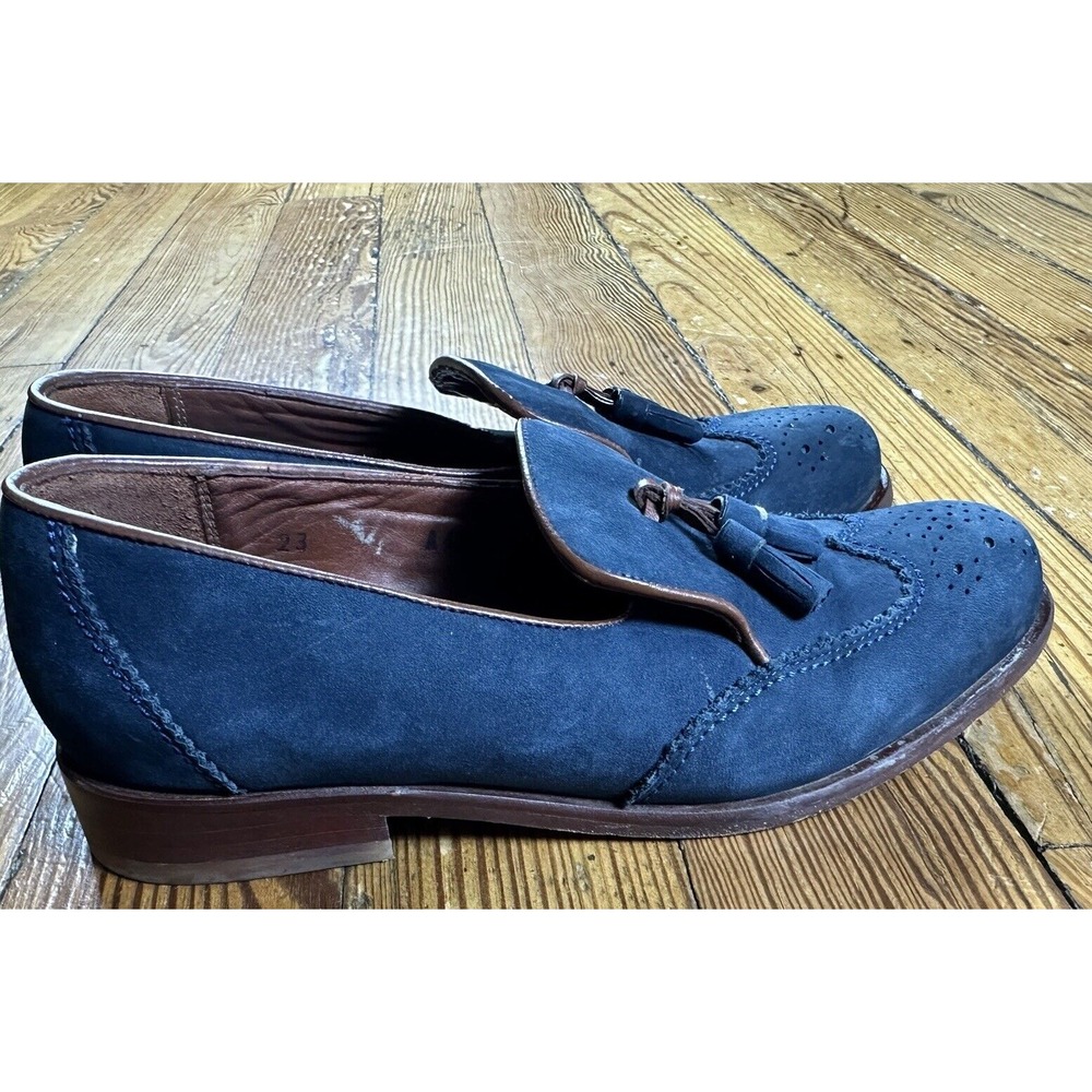 Franco Cuadra Womens Tasseled Leather Suede Loafers Blue/Brown Sz 23 Mexico US 6